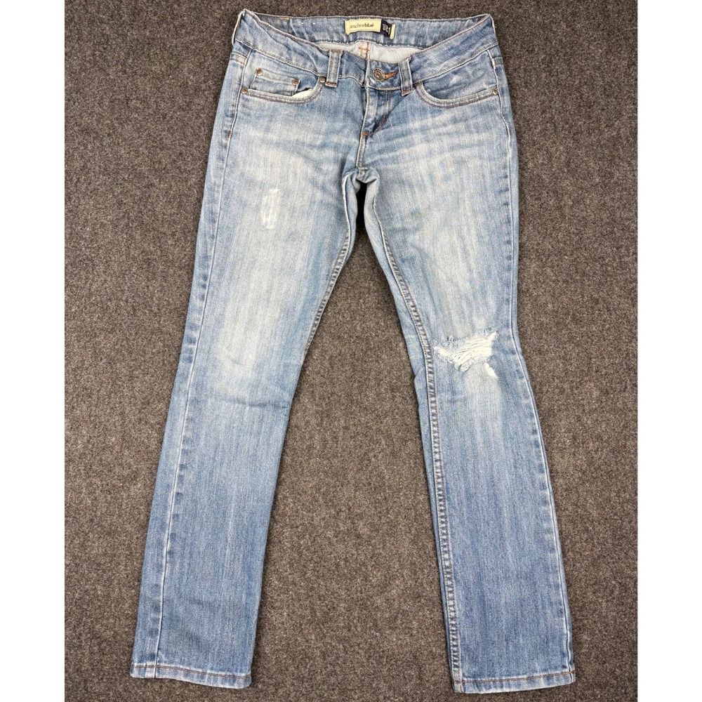 Y2K Anchor Blue Jasmine Skinny Jeans Womens 0S Light Wash Distressed Low Rise - Picture 1 of 12